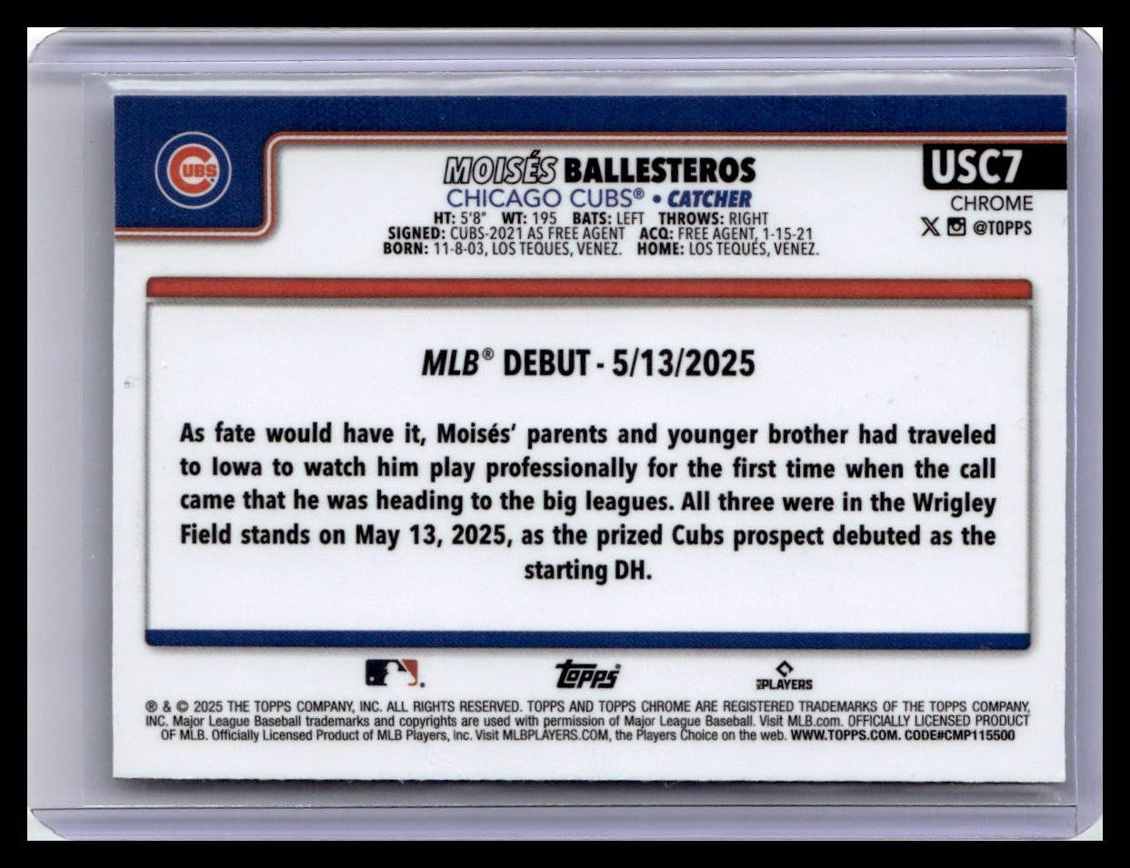 2025 Topps Chrome Update #USC7 Moisés Ballesteros