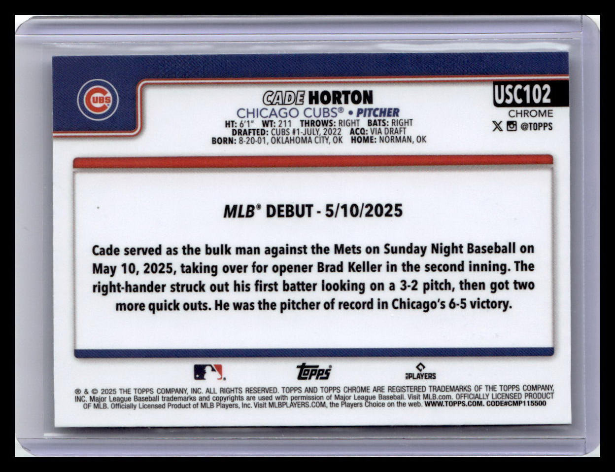 2025 Topps Chrome Update #USC102 Cade Horton