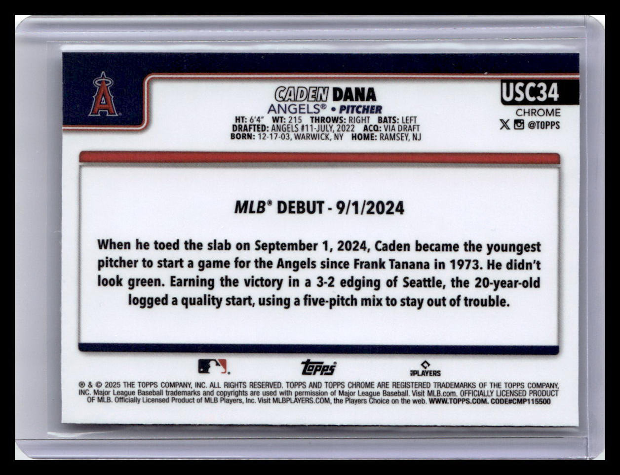 2025 Topps Chrome Update #USC34 Caden Dana