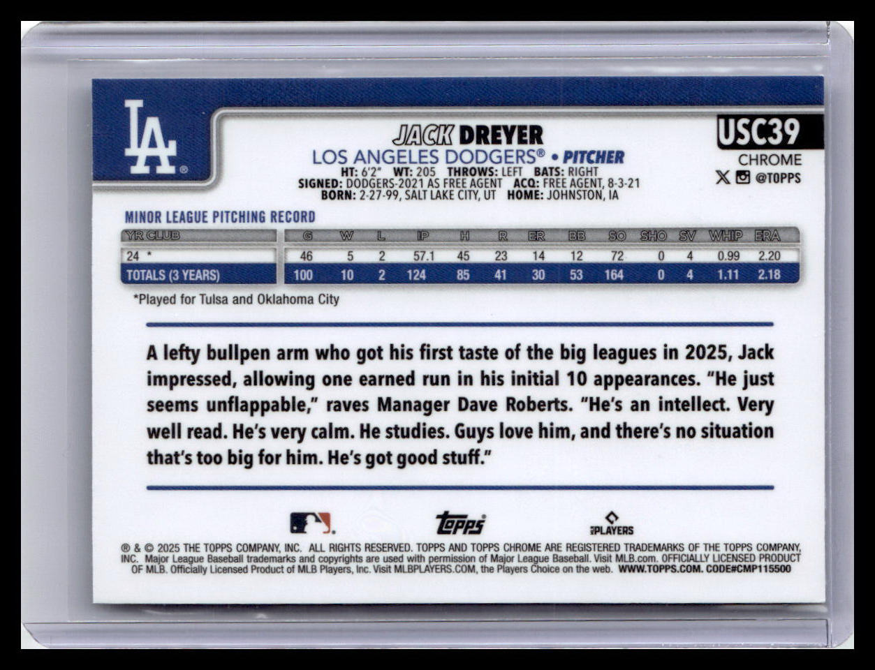 2025 Topps Chrome Update #USC39 Jack Dreyer