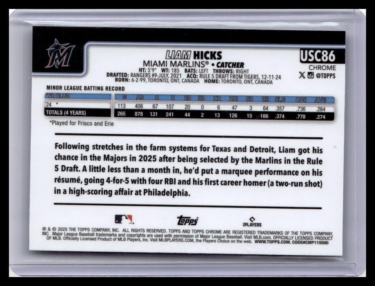 2025 Topps Chrome Update #USC86 Liam Hicks