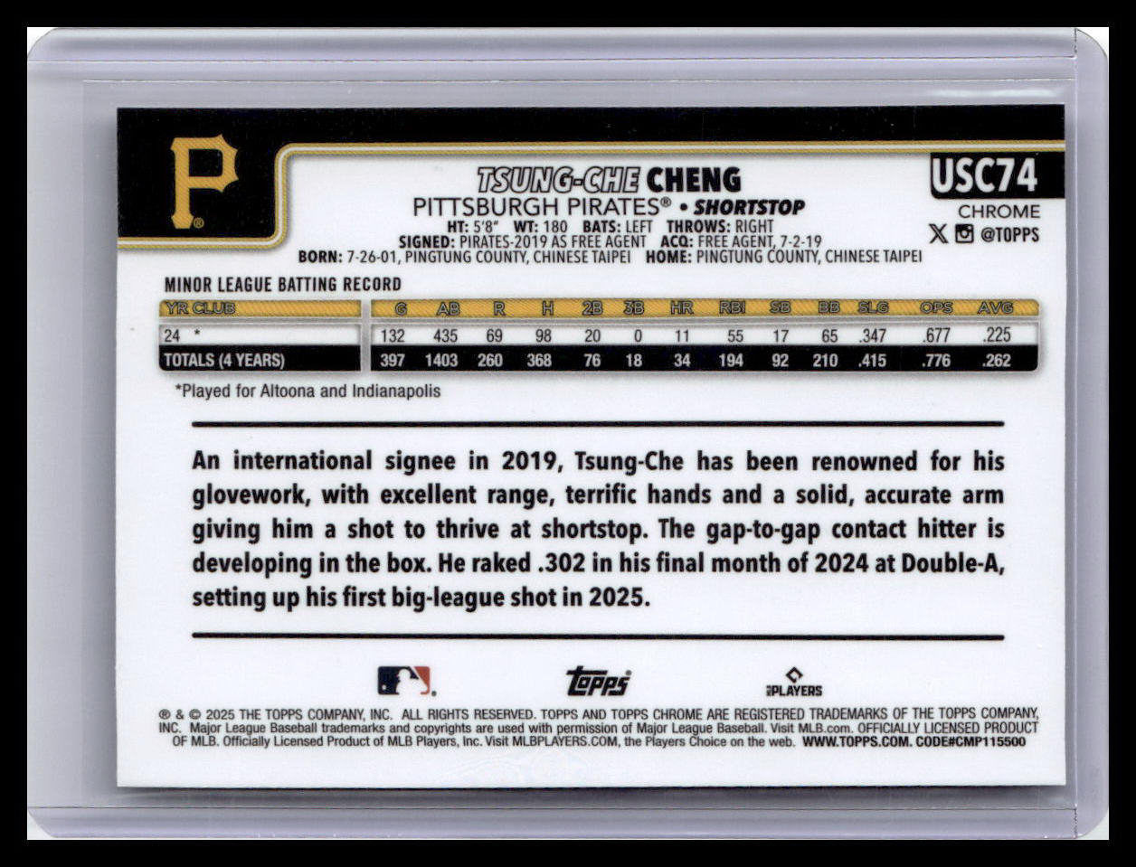 2025 Topps Chrome Update #USC74 Tsung-Che Cheng