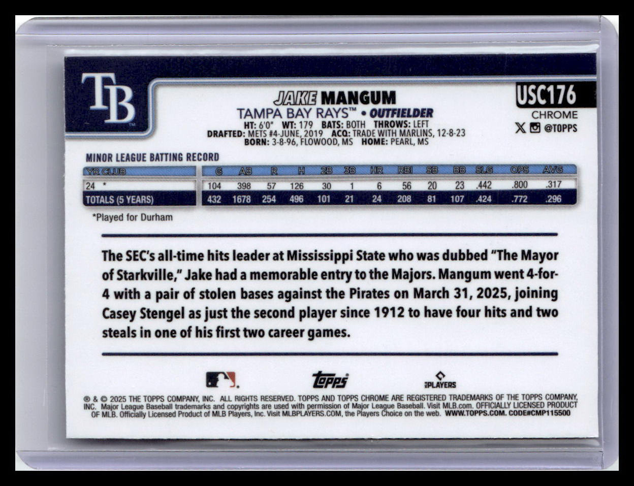 2025 Topps Chrome Update #USC176 Jake Mangum