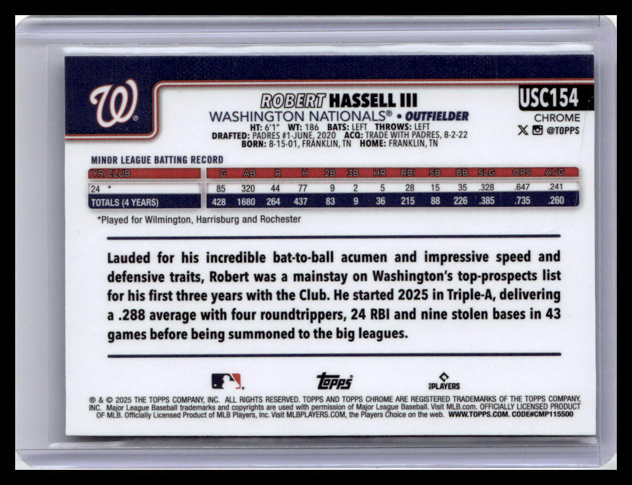 2025 Topps Chrome Update #USC154 Robert Hassell III