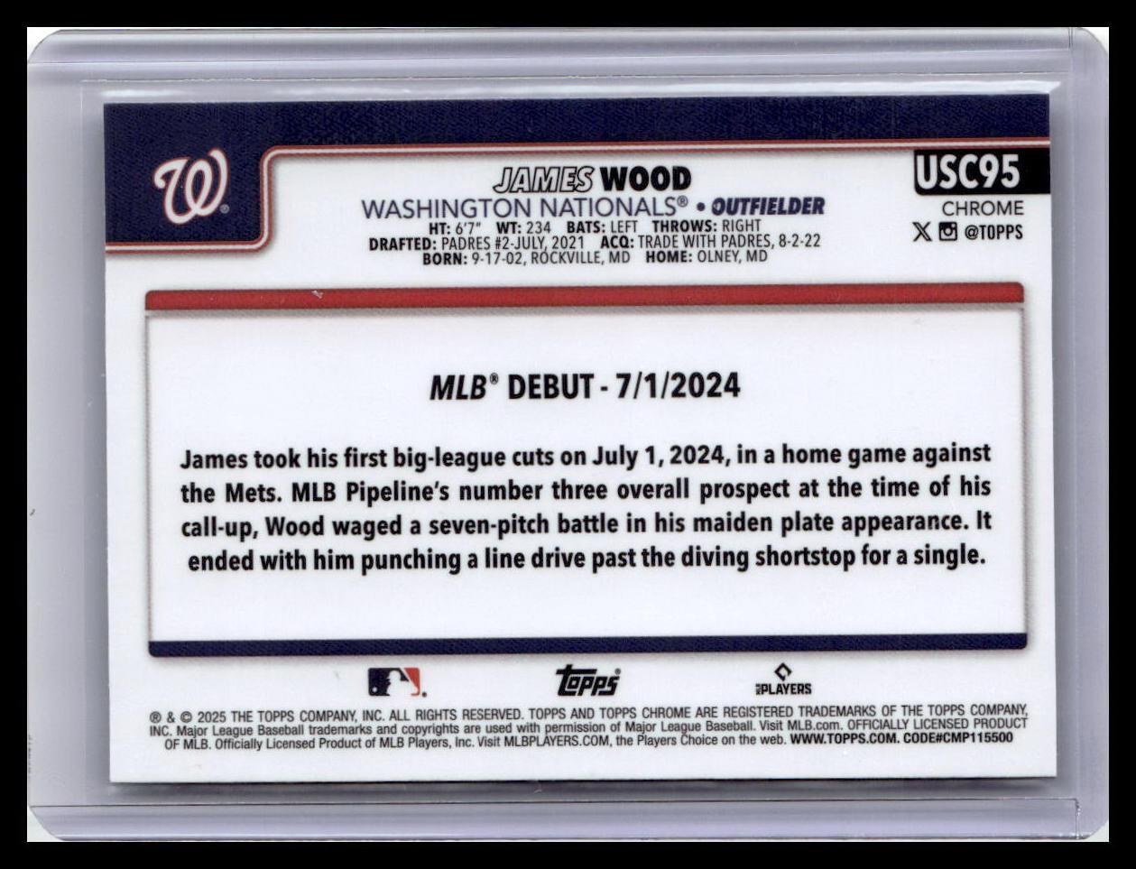 2025 Topps Chrome Update #USC95 James Wood