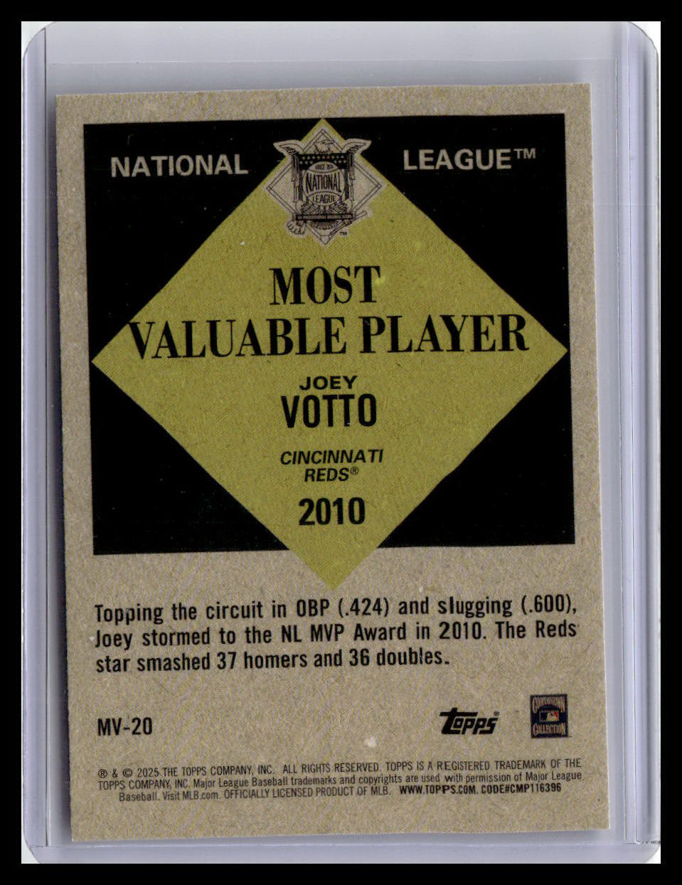 2025 Topps Update #MV-20 Joey Votto Most Valuable Pink Foil