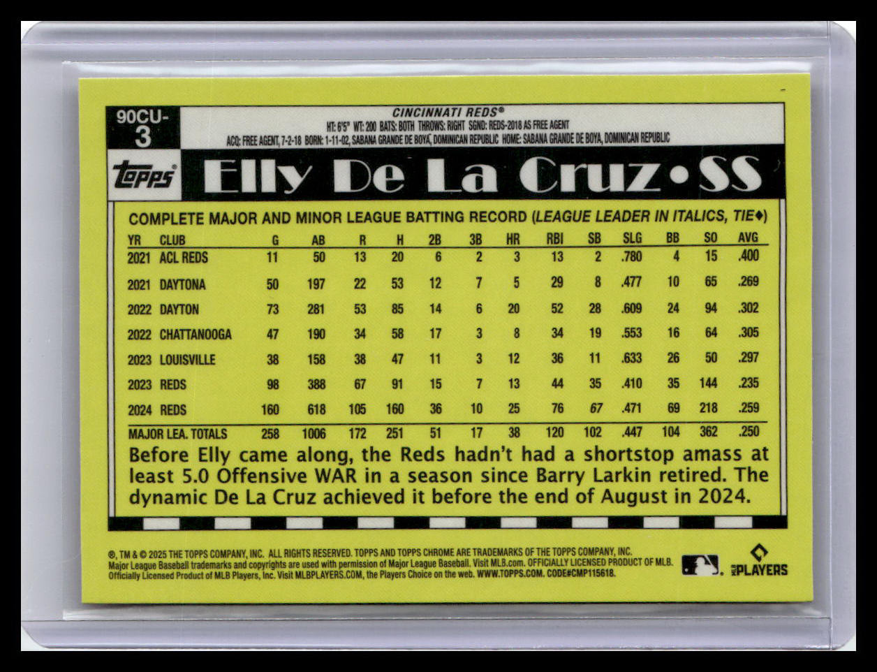 2025 Topps Chrome Update #90CU-3 Elly De La Cruz 1990 Topps Chrome