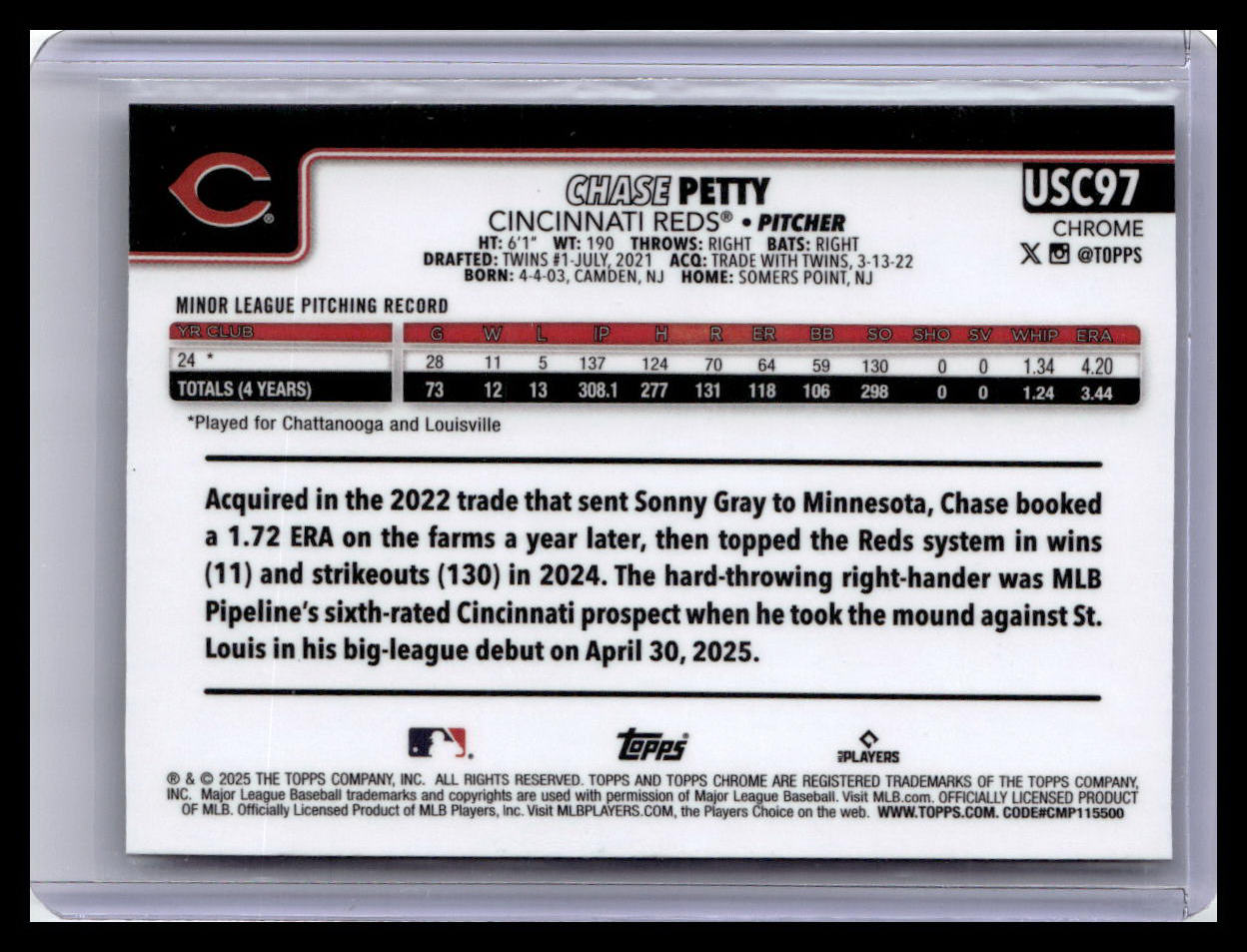 2025 Topps Chrome Update #USC97 Chase Petty Prism Refractors