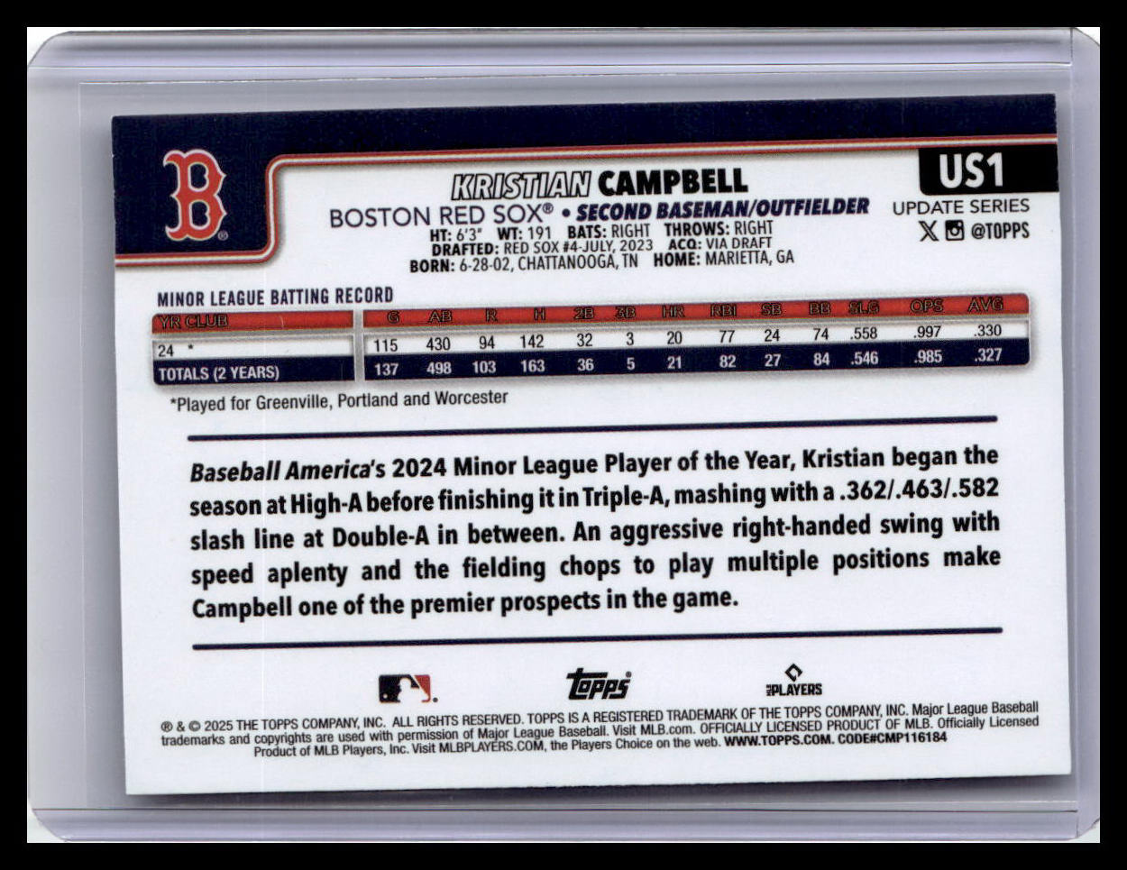 2025 Topps Update #US1 Kristian Campbell Sandglitter