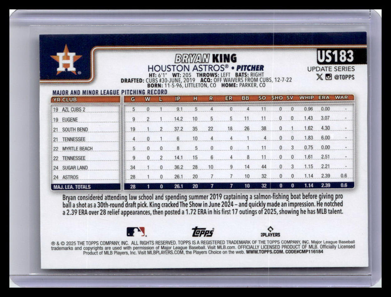 2025 Topps Update #US183 Bryan King Holiday