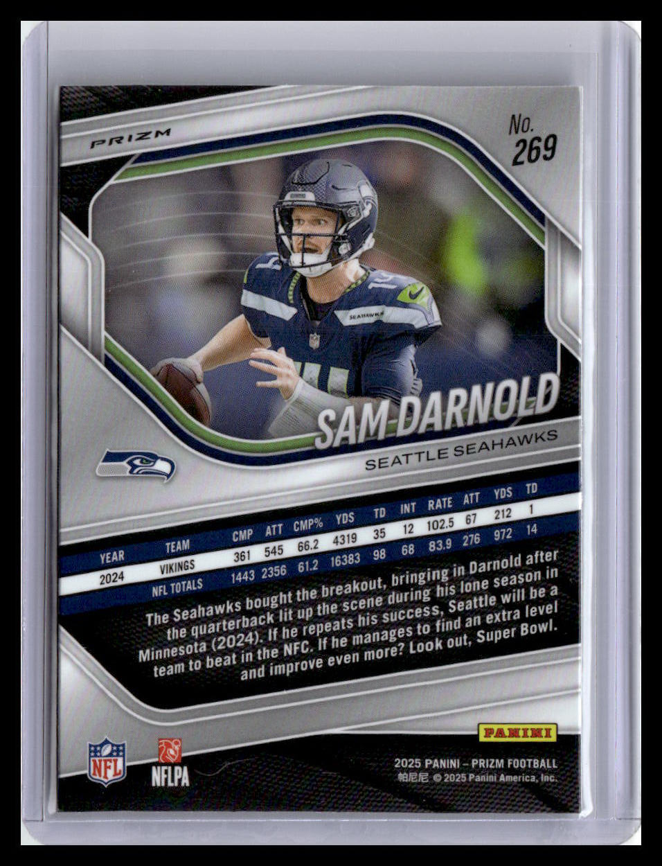2025 Panini Prizm #269 Sam Darnold Neon Green Pulsar