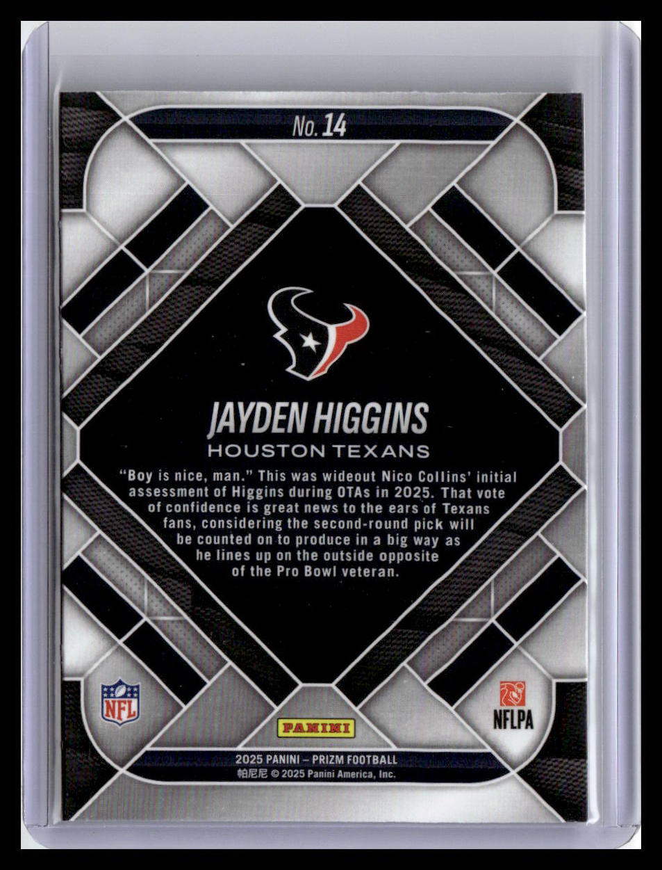 2025 Panini Prizm #14 Jayden Higgins Emergent