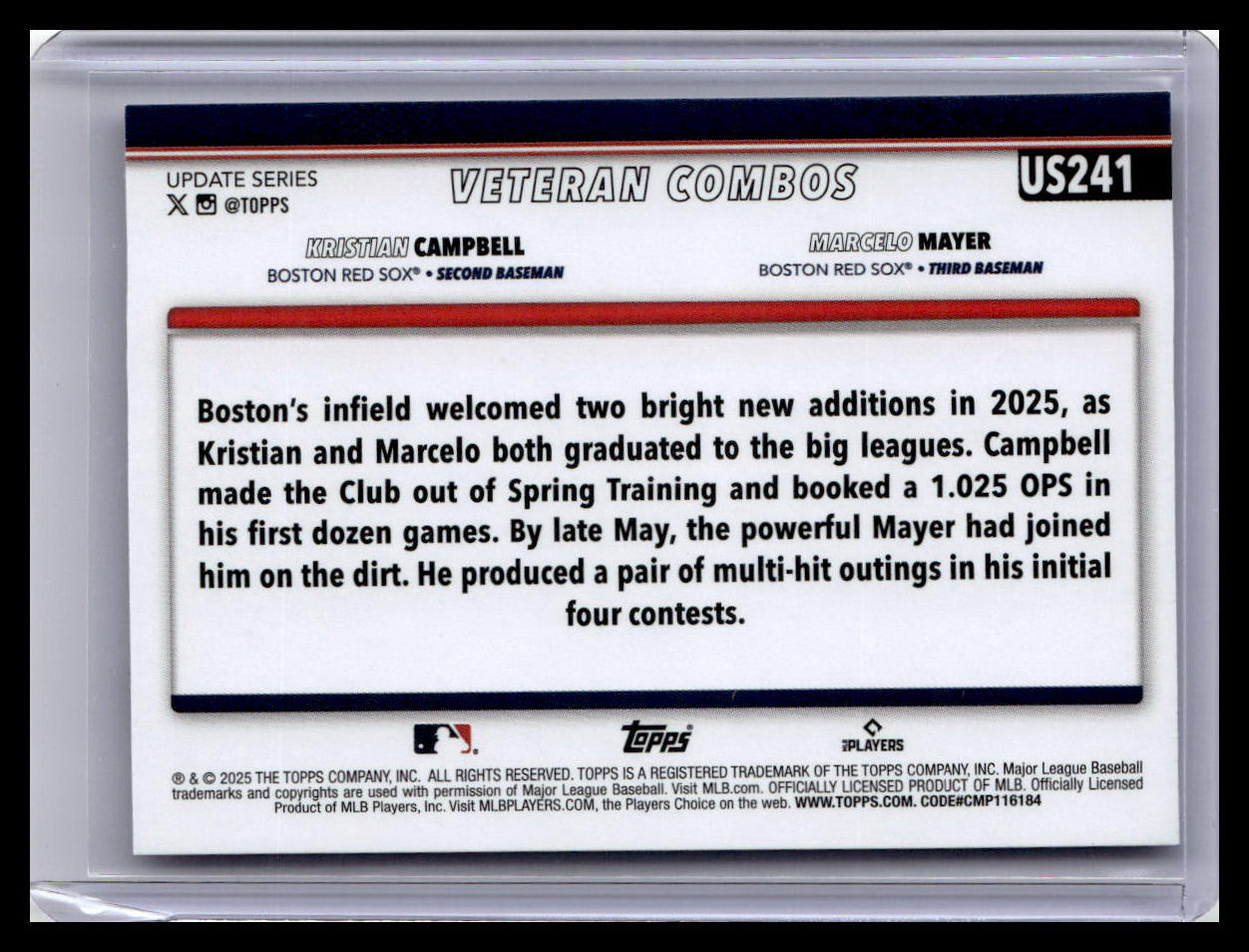 2025 Topps Update #US241 Beantown Boys (Marcelo Mayer / Kristian Campbell)