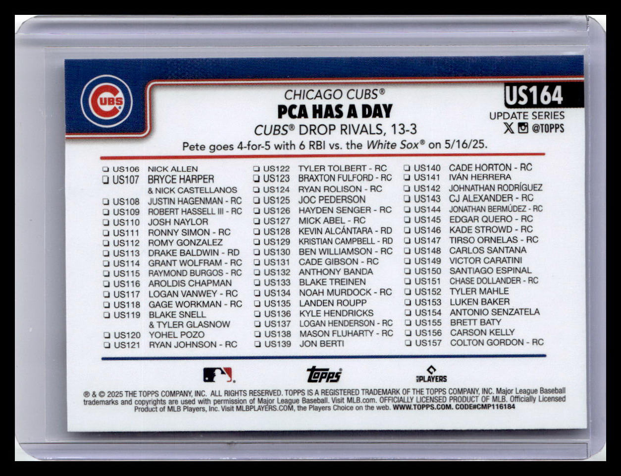 2025 Topps Update #US164 PCA Has A Day