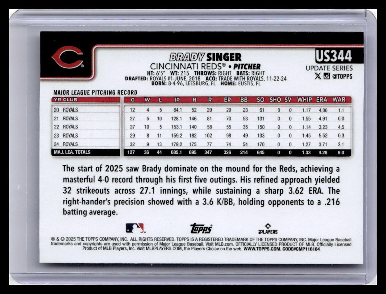 2025 Topps Update #US344 Brady Singer