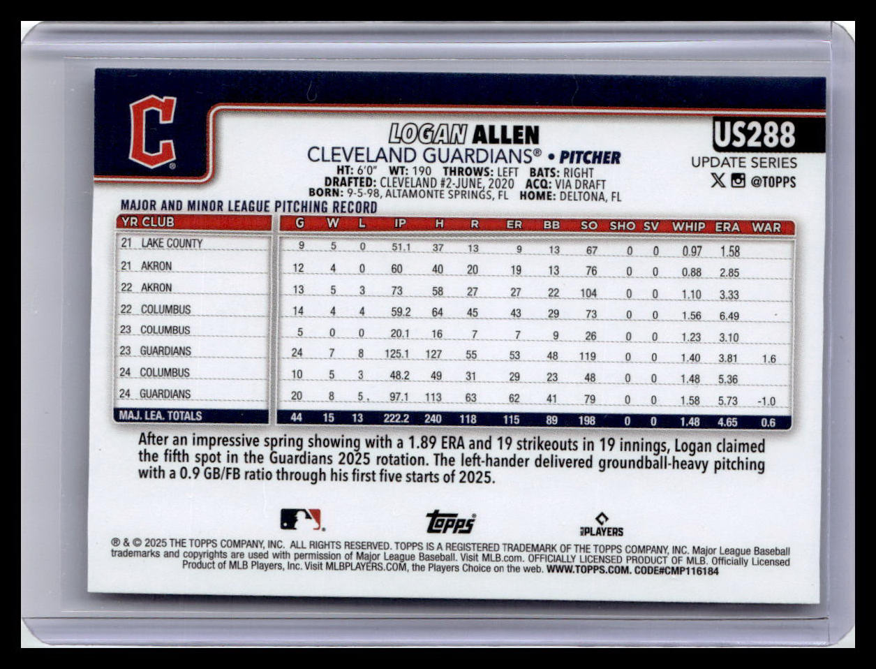 2025 Topps Update #US288 Logan Allen