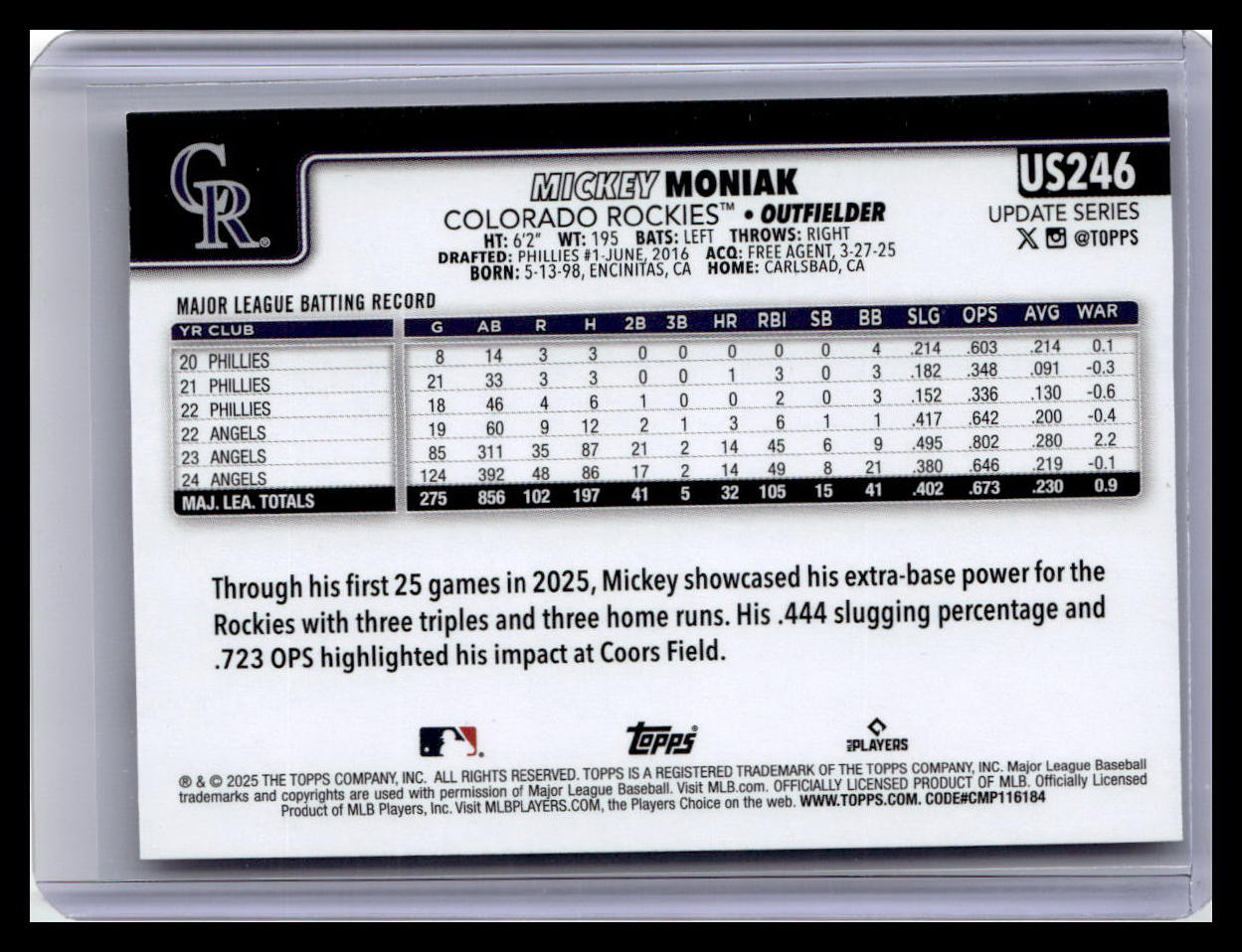 2025 Topps Update #US246 Mickey Moniak