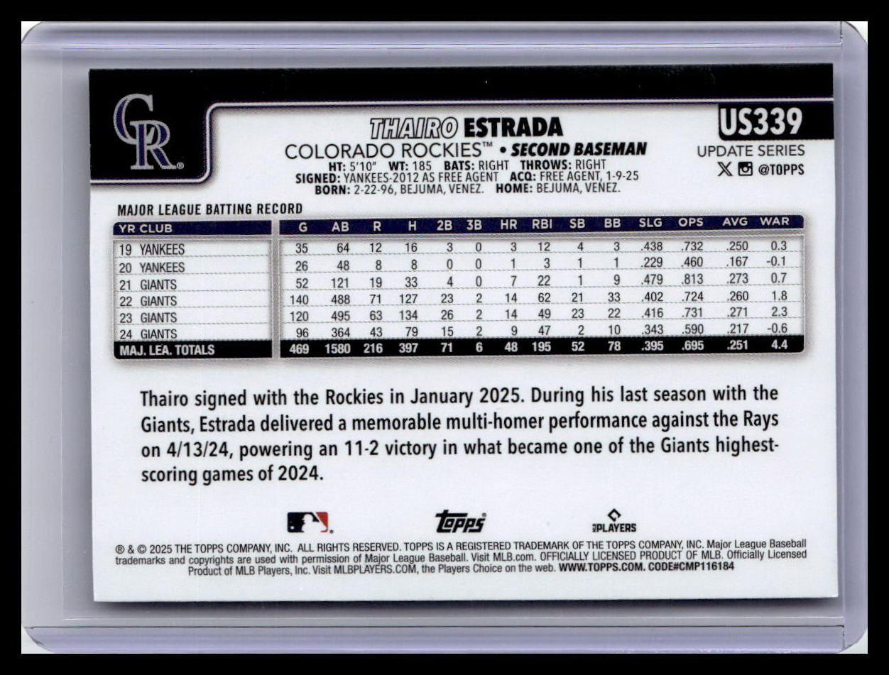 2025 Topps Update #US339 Thairo Estrada