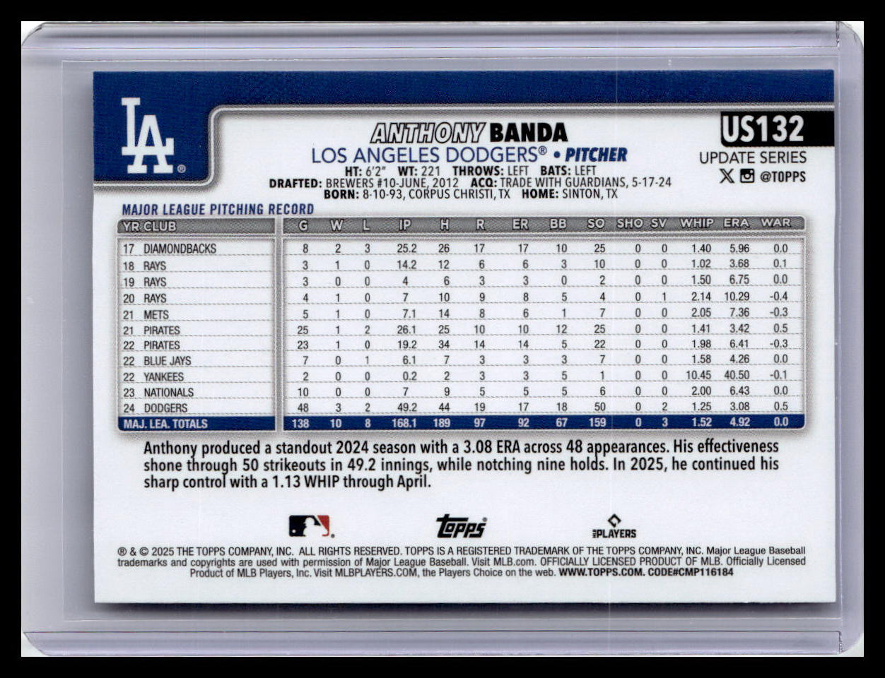 2025 Topps Update #US132 Anthony Banda