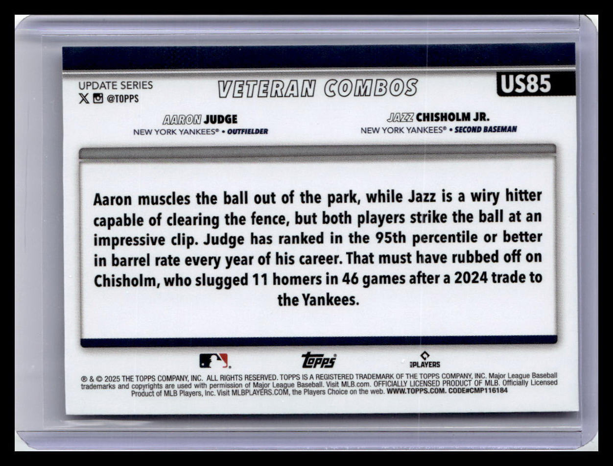 2025 Topps Update #US85 City Boys! (Aaron Judge / Jazz Chisholm Jr.)