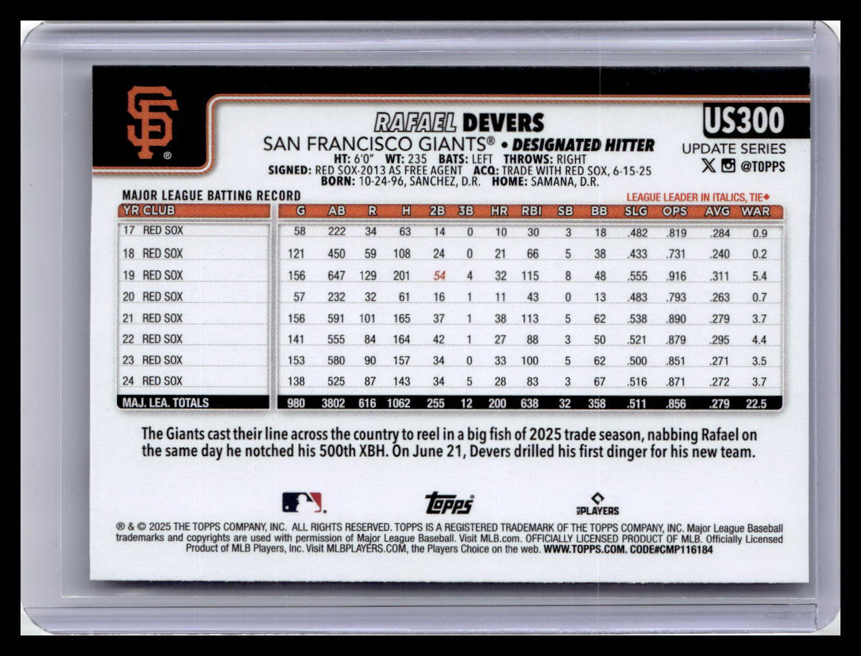 2025 Topps Update #US300 Rafael Devers