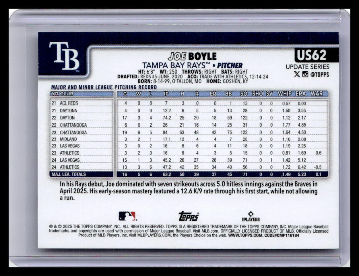 2025 Topps Update #US62 Joe Boyle