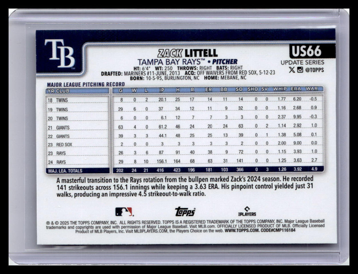2025 Topps Update #US66 Zack Littell