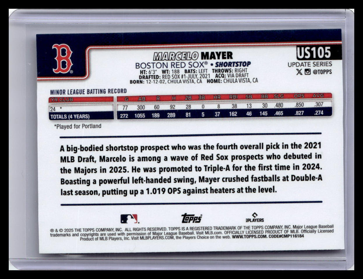 2025 Topps Update #US105 Marcelo Mayer