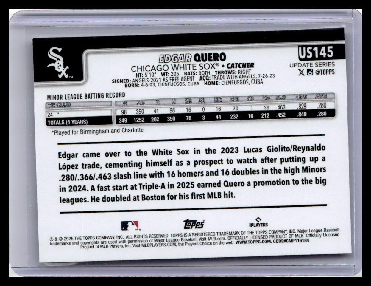 2025 Topps Update #US145 Edgar Quero