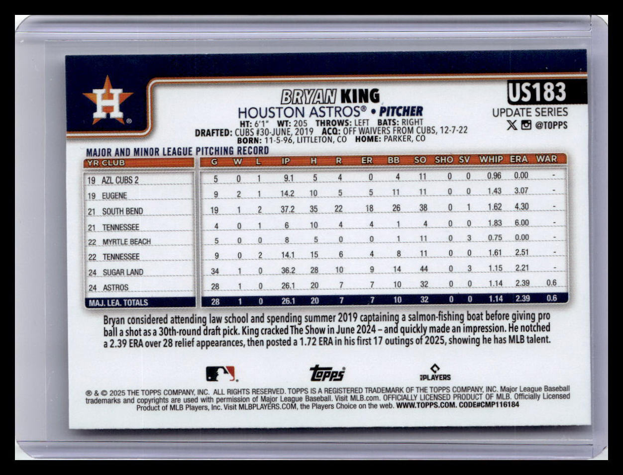 2025 Topps Update #US183 Bryan King