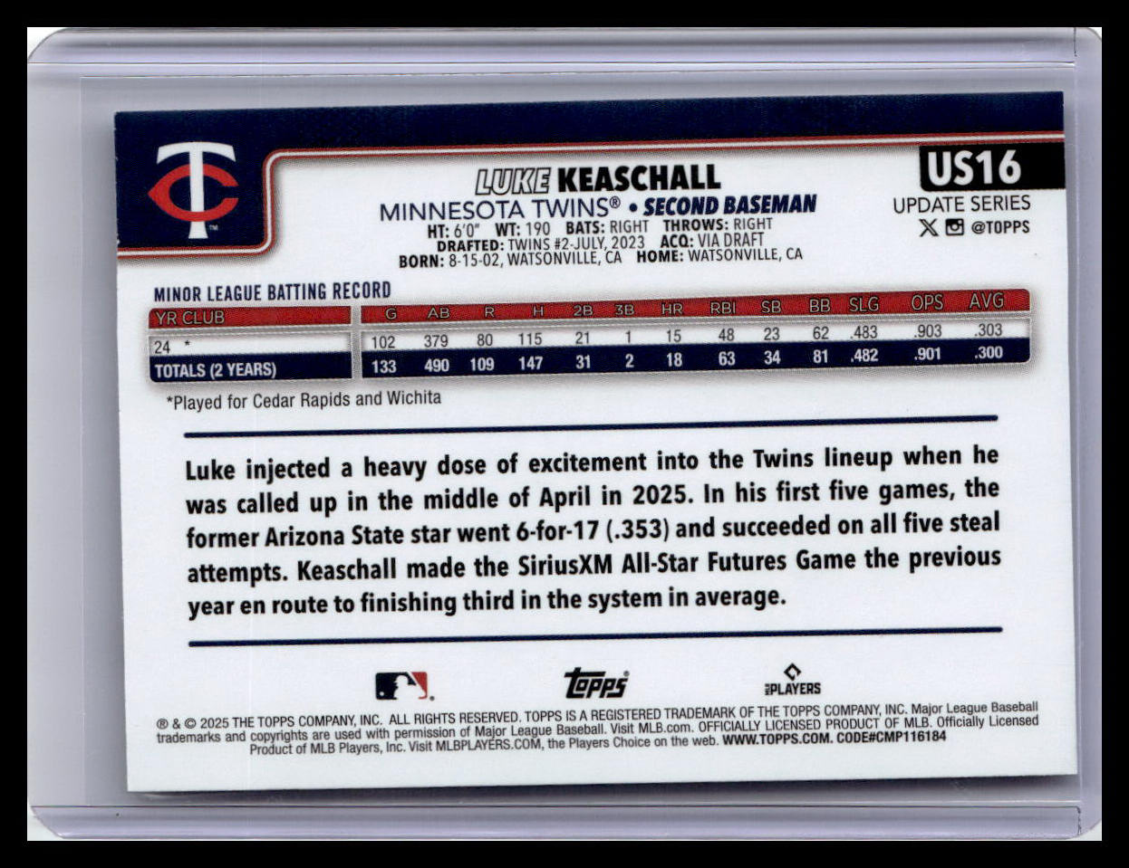 2025 Topps Update #US16 Luke Keaschall