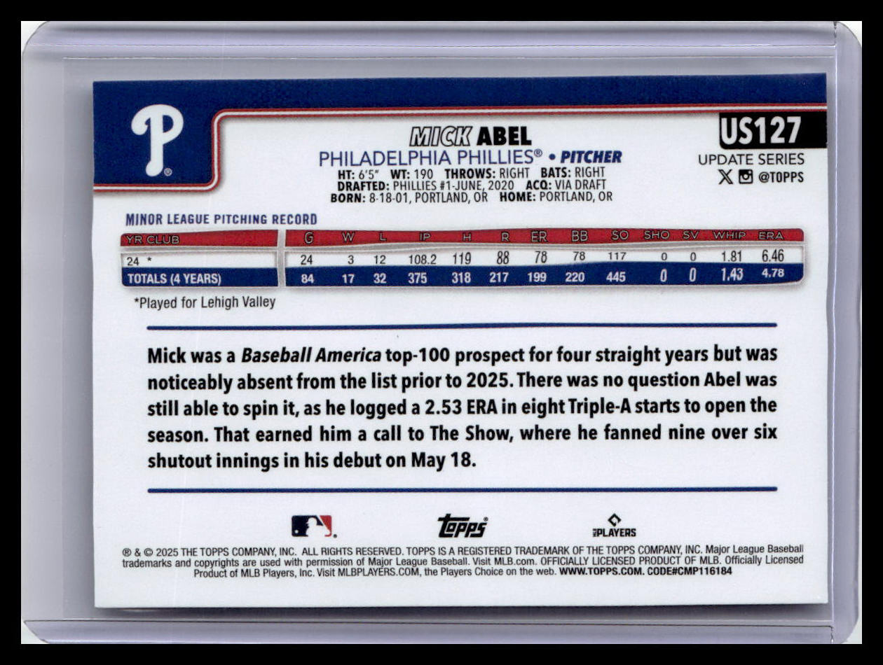 2025 Topps Update #US127 Mick Abel