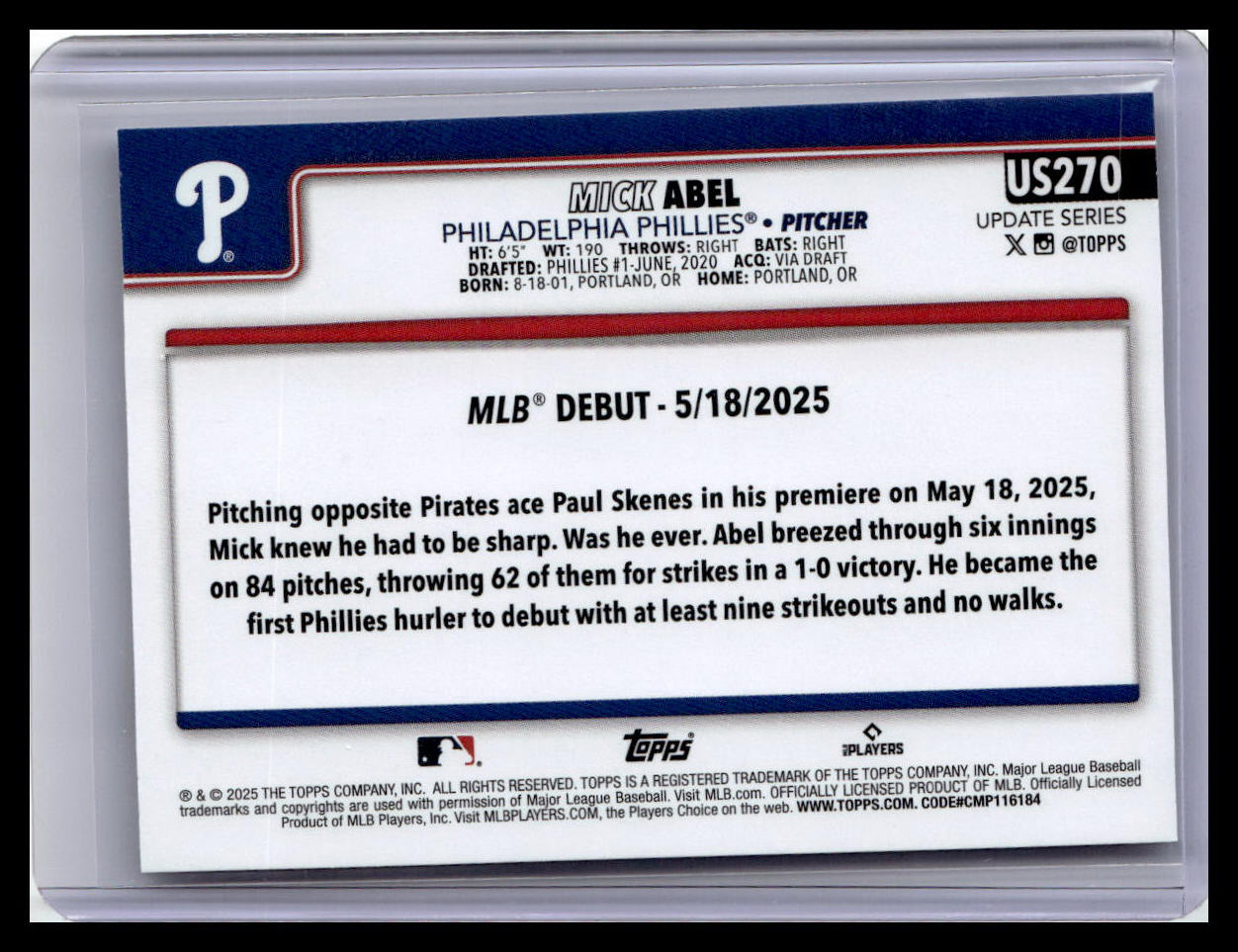 2025 Topps Update #US270 Mick Abel