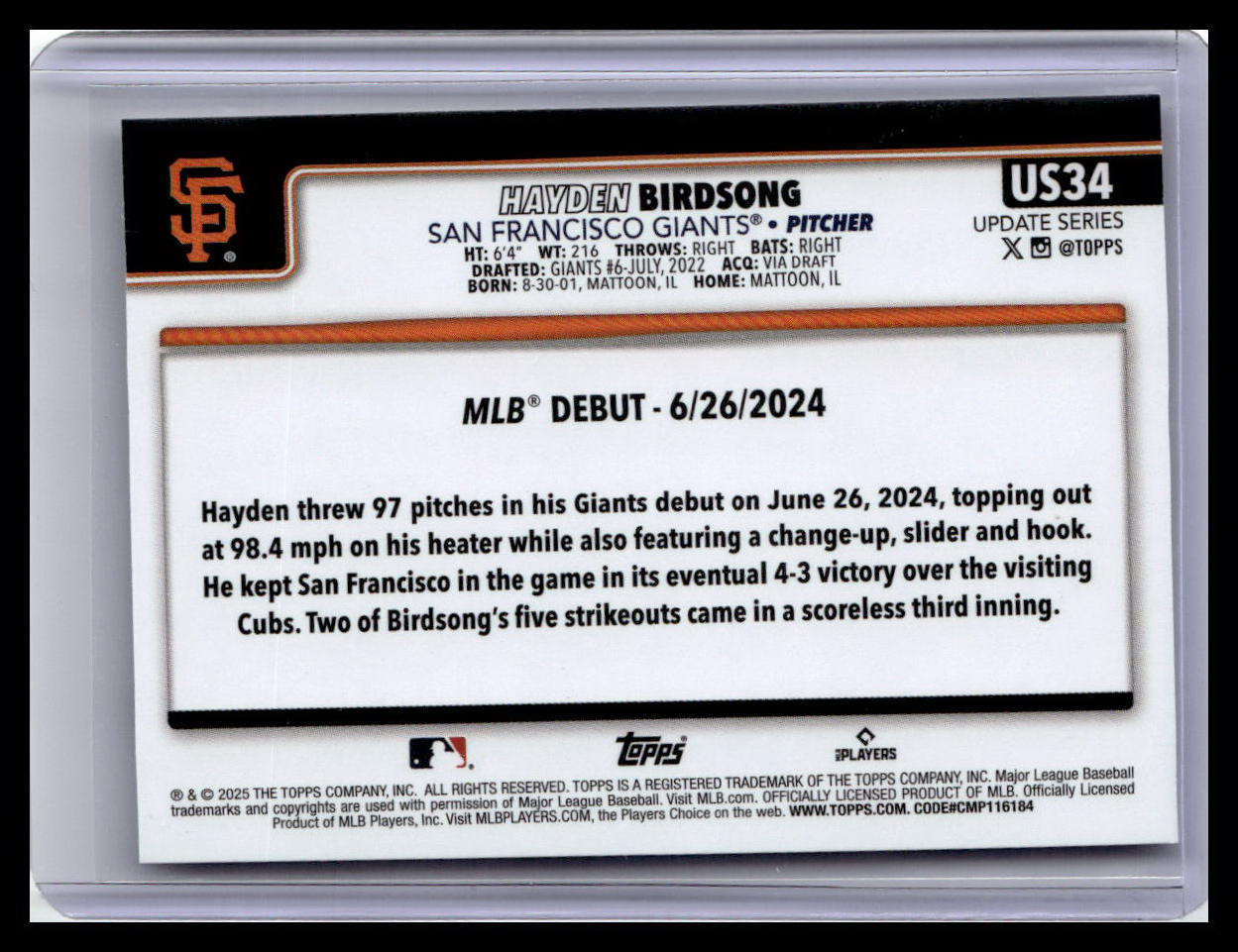 2025 Topps Update #US34 Hayden Birdsong