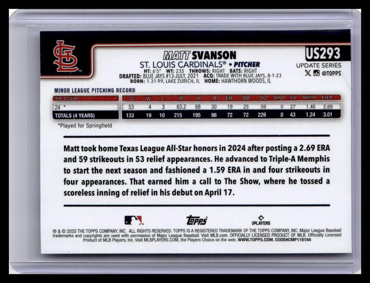 2025 Topps Update #US293 Matt Svanson