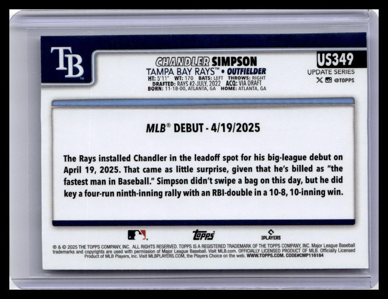 2025 Topps Update #US349 Chandler Simpson