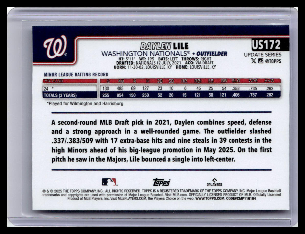 2025 Topps Update #US172 Daylen Lile