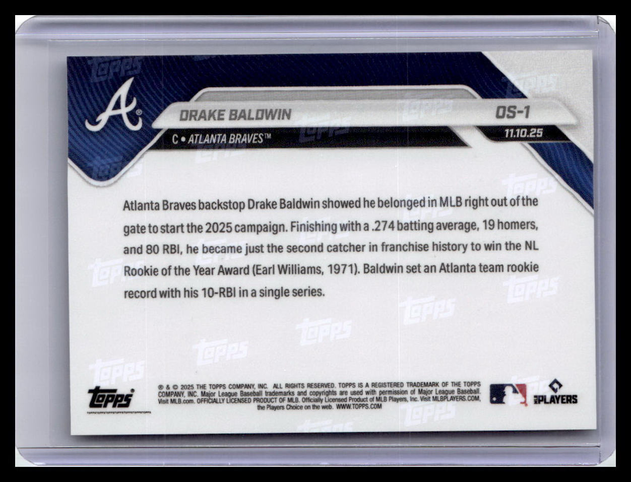 2025-26 Topps Now Off-Season #OS-1 Drake Baldwin Rookie Of The Year