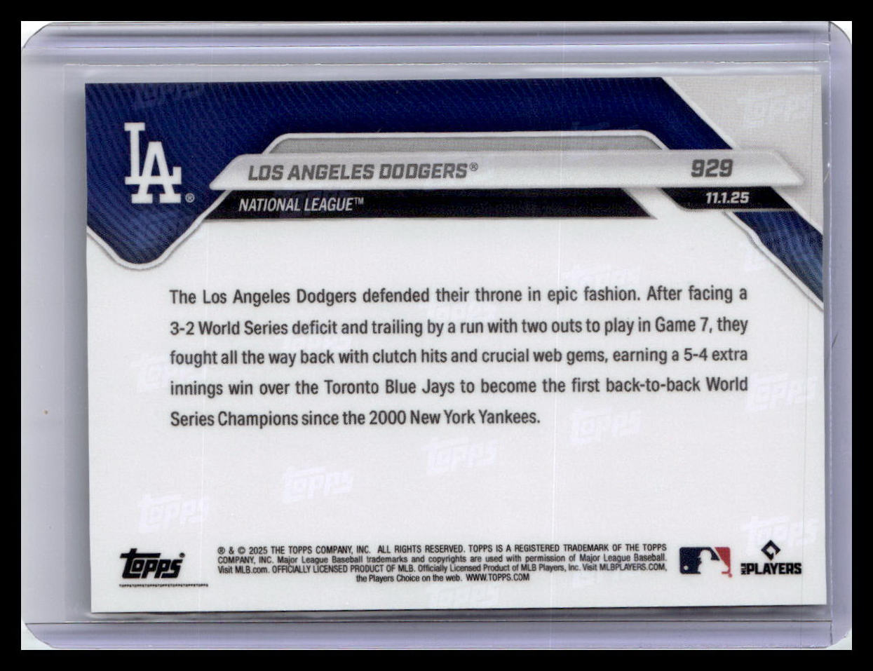 2025 Topps Now #929 Los Angeles Dodgers