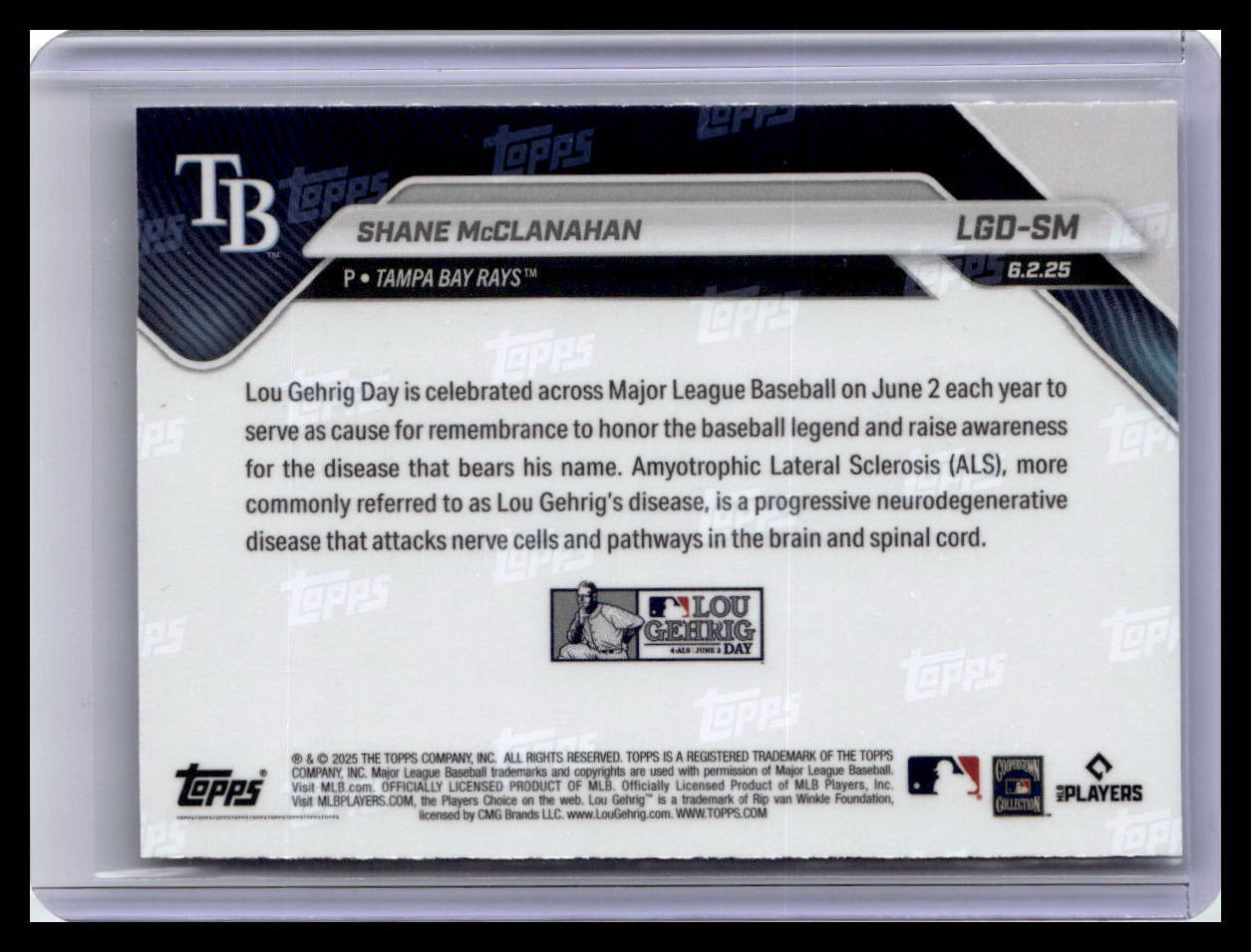 2025 Topps Now Lou Gehrig Day: Presented by Sarah Langs #LGD-SM Shane McClanahan