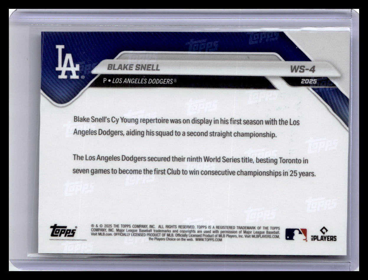2025 Topps Now World Series Champions Los Angeles Dodgers #WS-4 Blake Snell