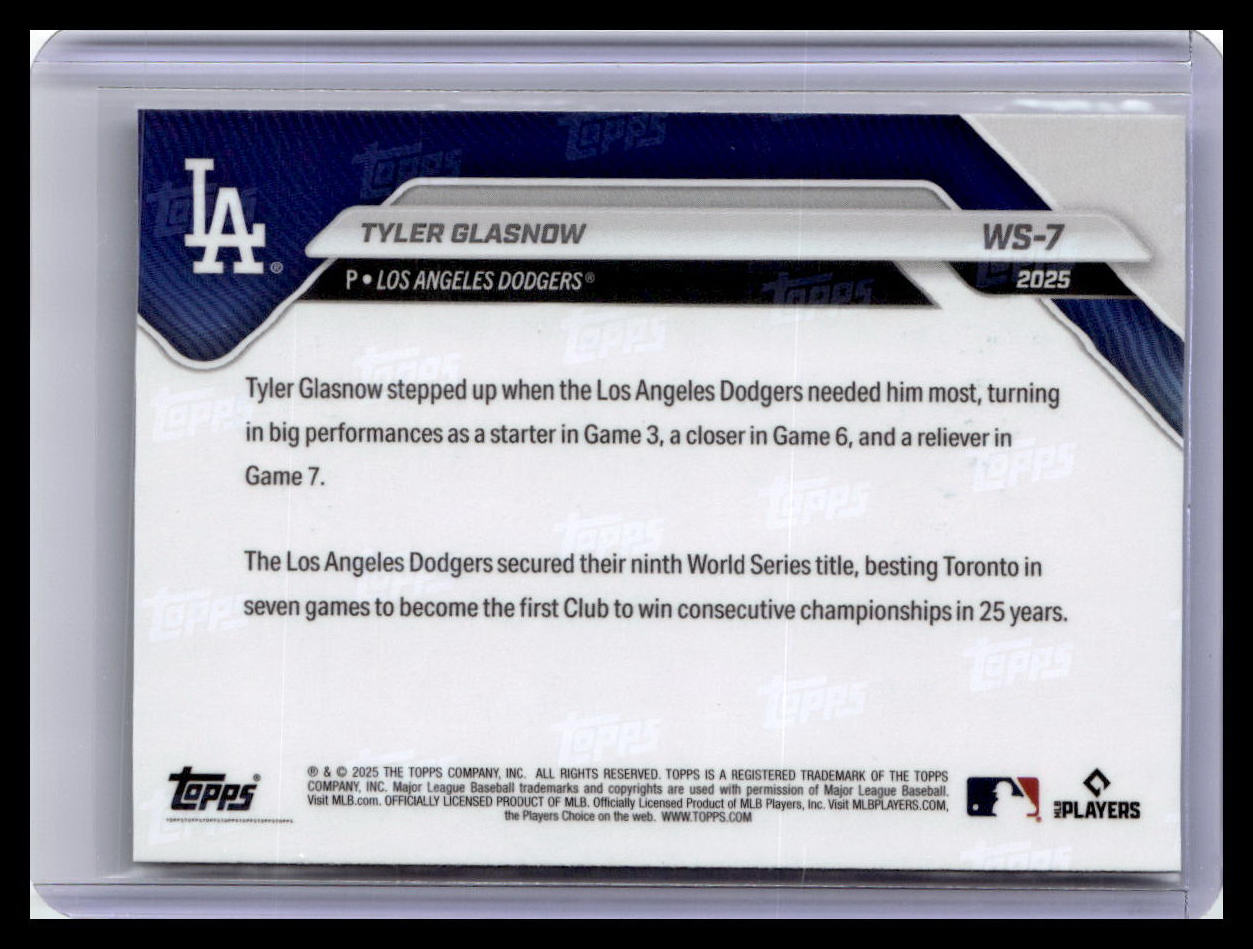 2025 Topps Now World Series Champions Los Angeles Dodgers #WS-7 Tyler Glasnow