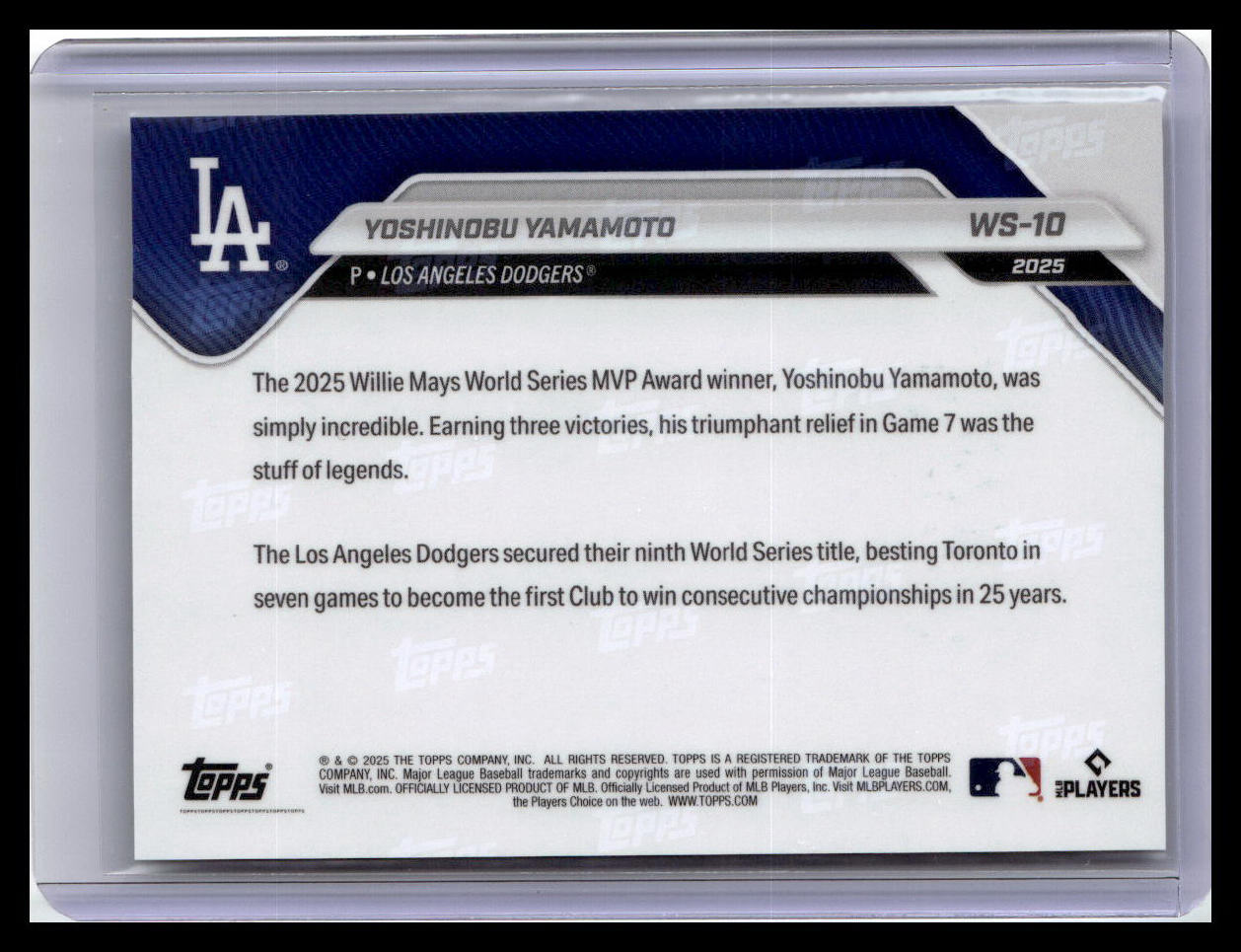 2025 Topps Now World Series Champions LA Dodgers #WS-10 Yoshinobu Yamamoto