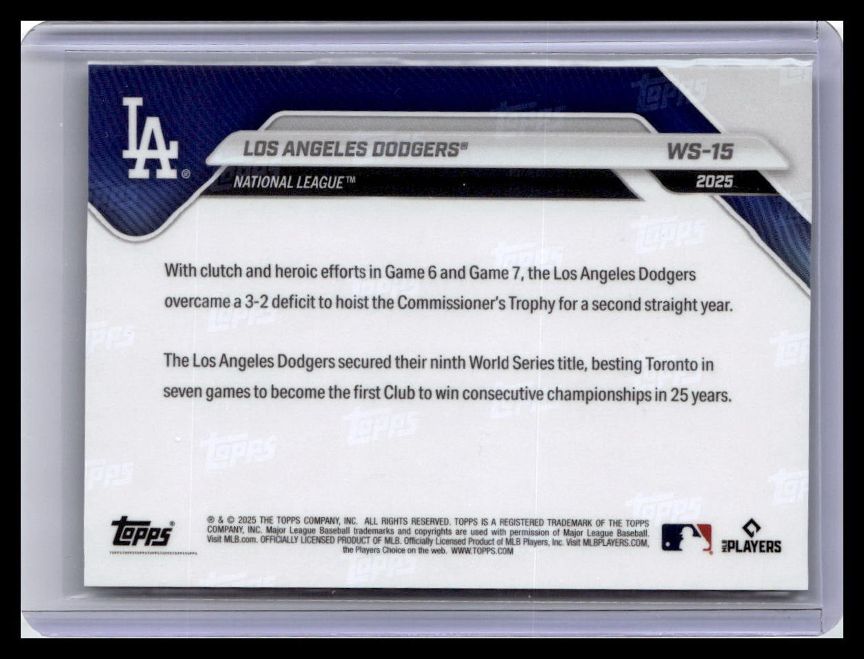 2025 Topps Now World Series Champions LA Dodgers #WS-15 Los Angeles Dodgers