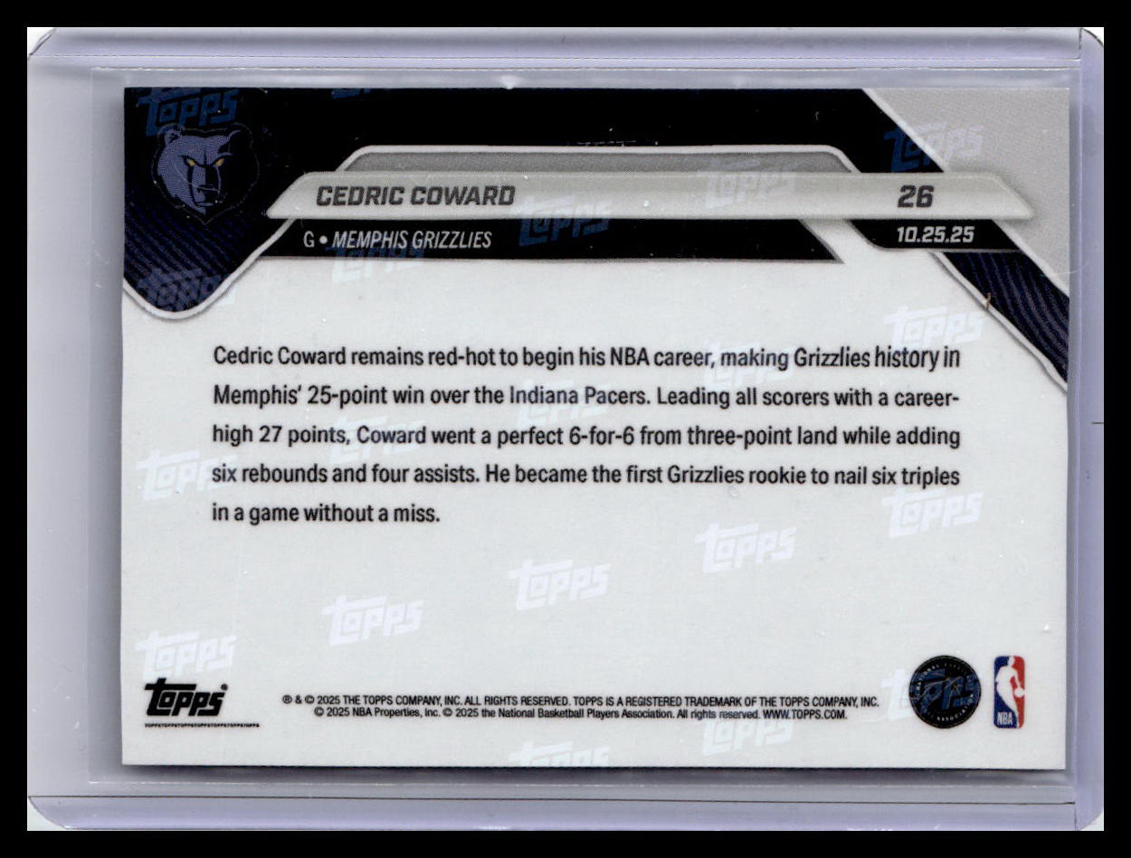 2025-26 Topps Now #26 Cedric Coward Green Foil 8/99