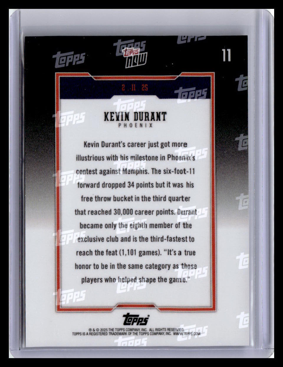 2024-25 Topps Now #11 Kevin Durant