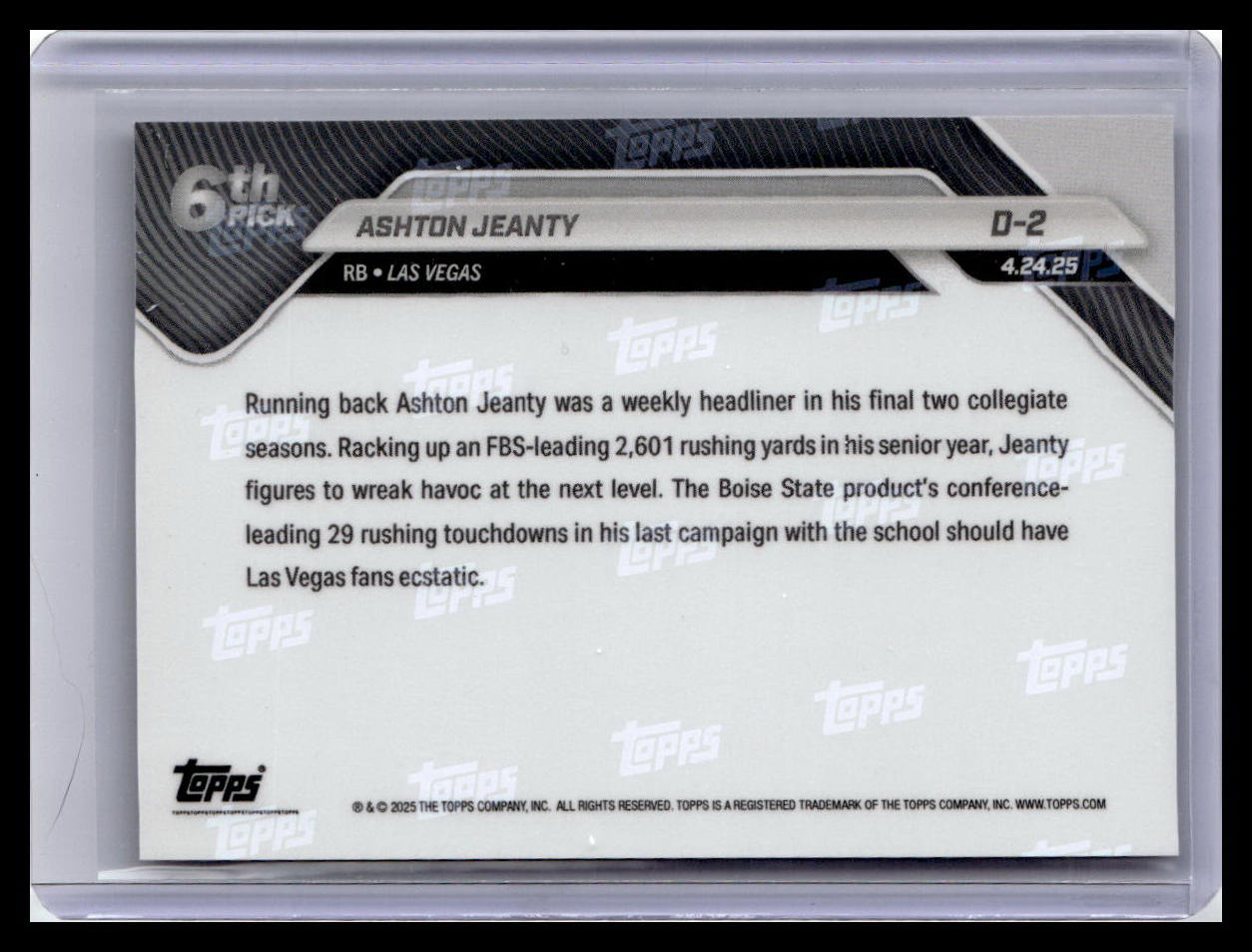 2025 Topps Now #D-2 Ashton Jeanty