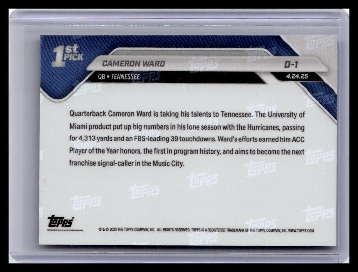 2025 Topps Now #D-1 Cameron Ward