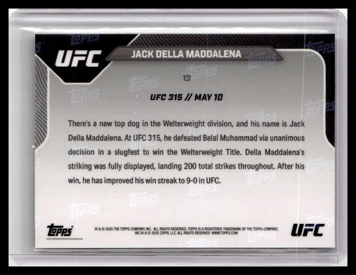 2025 Topps Now UFC #13 Jack Della Maddalena