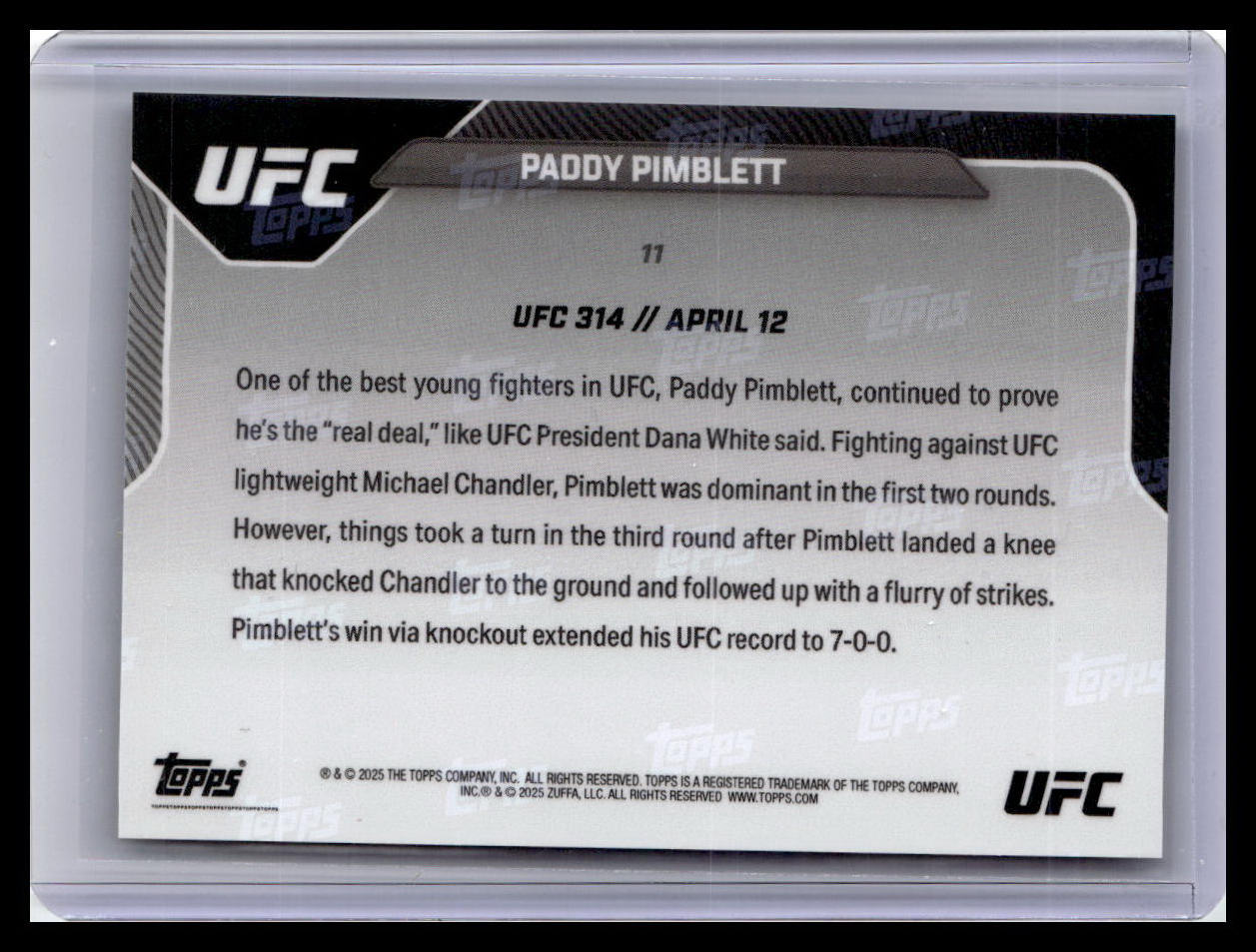 2025 Topps Now UFC #11 Paddy Pimblett